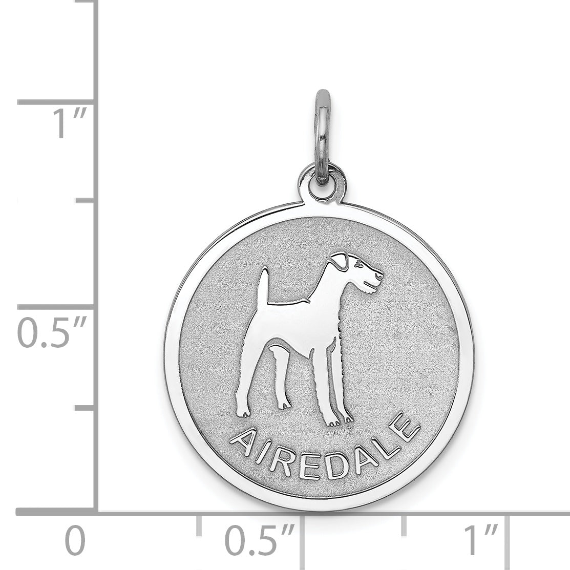Sterling Silver Rhodium-Plated Airedale Charm with Laser Design Engravable