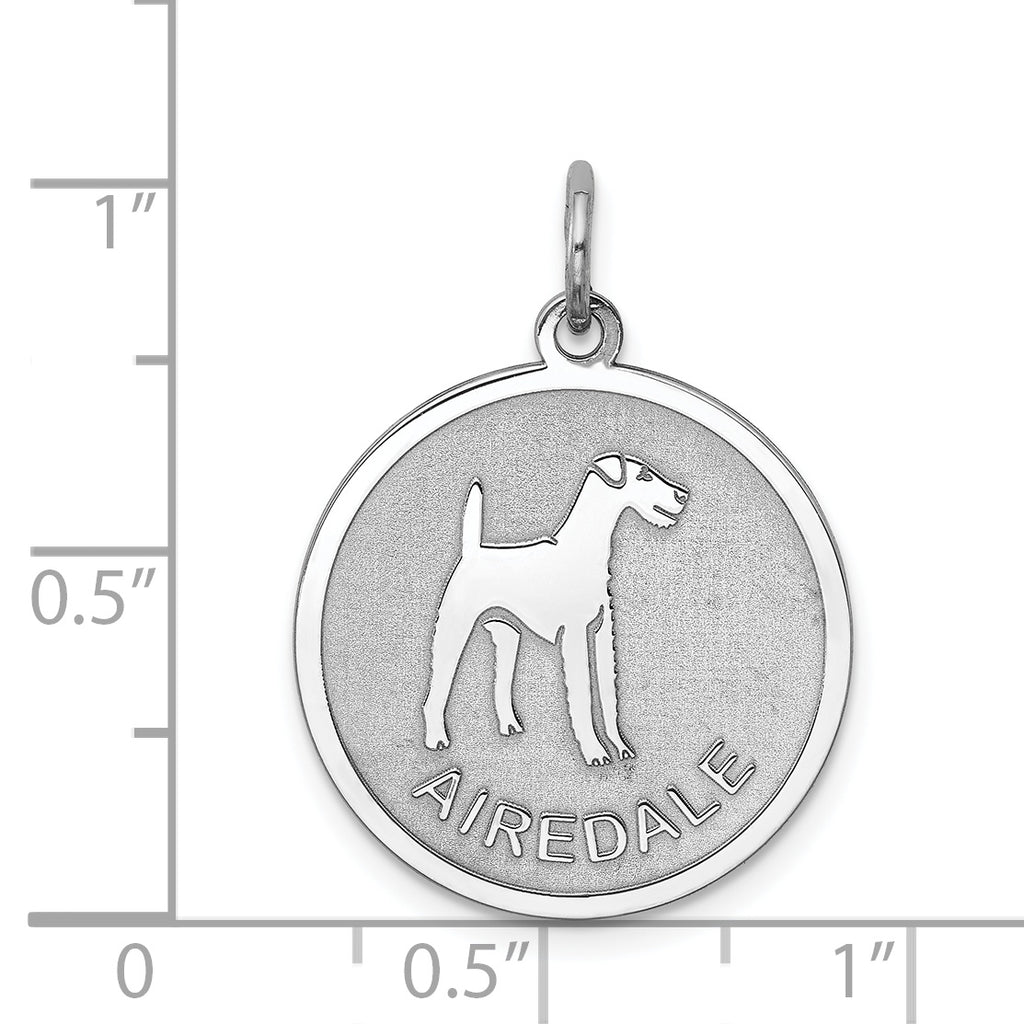 Sterling Silver Rhodium-Plated Airedale Charm with Laser Design Engravable