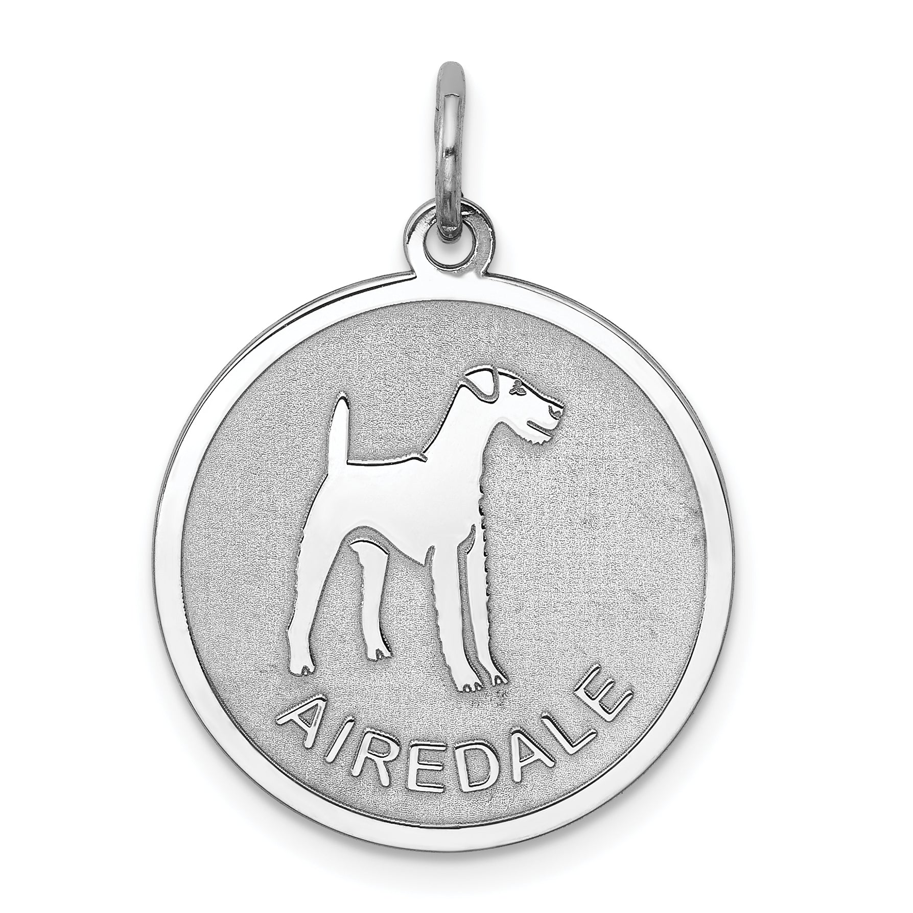 Sterling Silver Rhodium-plated Airedale Disc Charm Main image