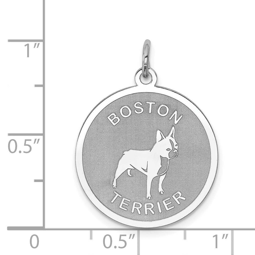 Sterling Silver Rhodium-Plated Boston Terrier Charm Engravable Laser Finish
