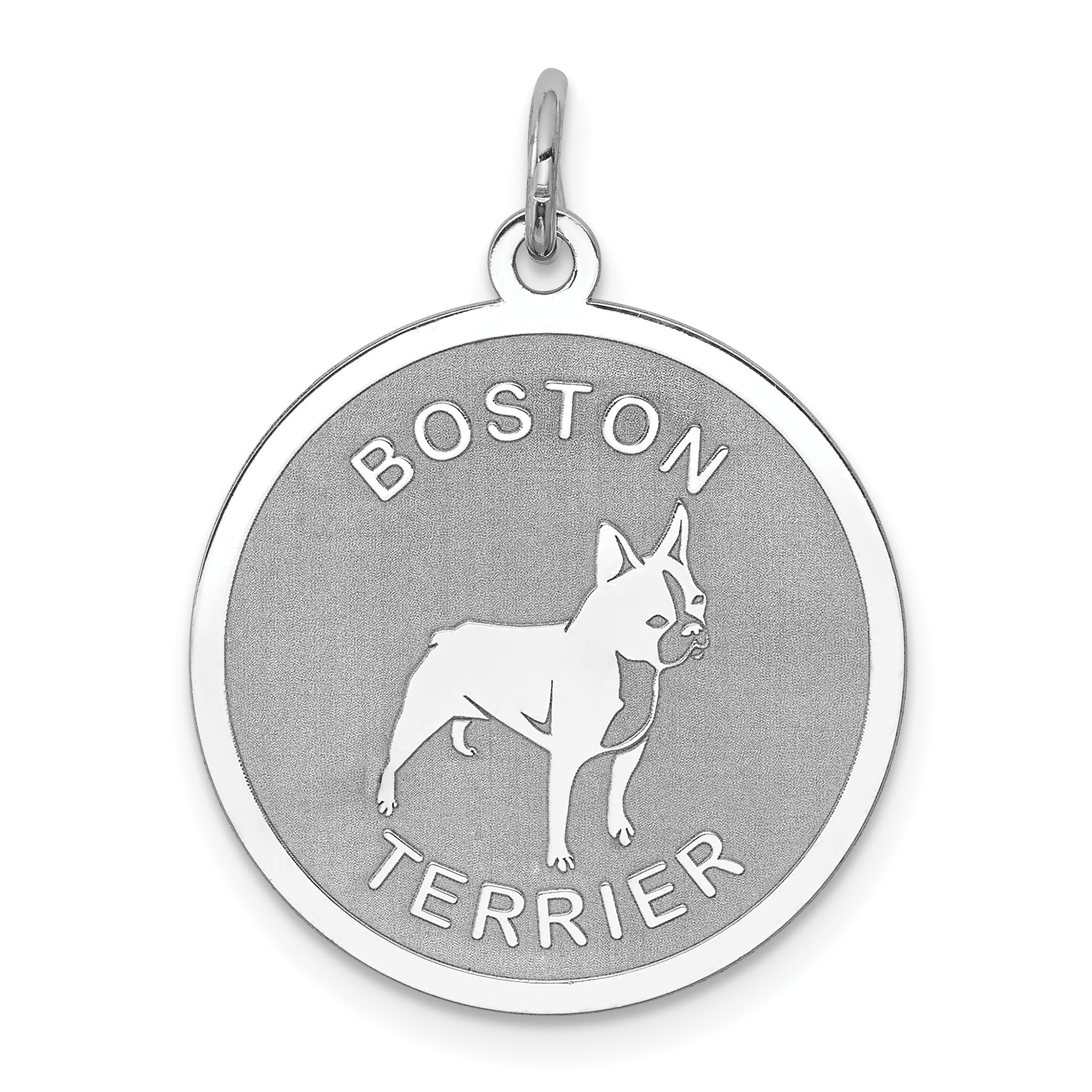 Sterling Silver Rhodium-plated Boston Terrier Disc Charm Main image