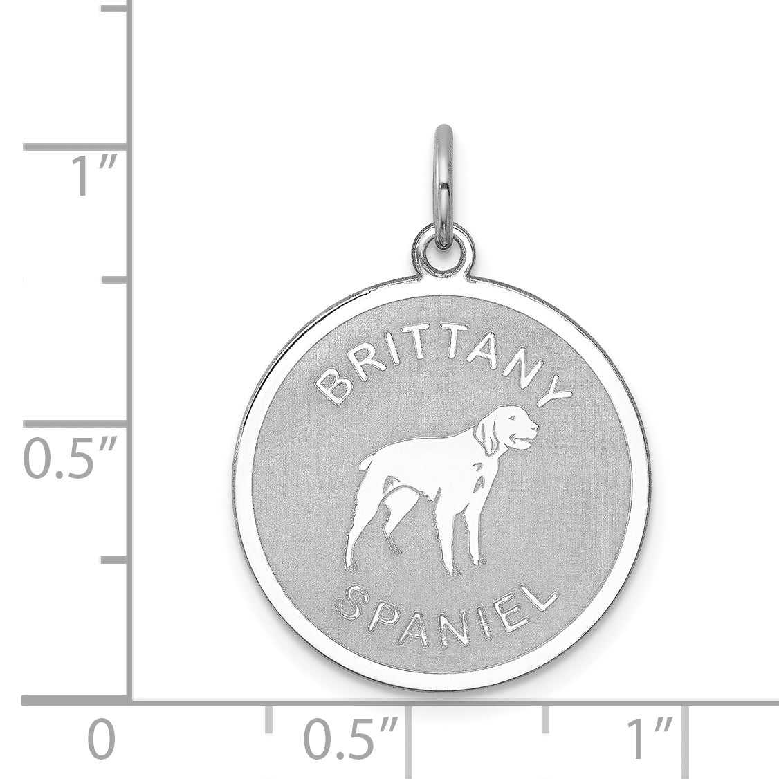 925 Sterling Silver Brittany Spaniel Charm with Rhodium Plating, Engravable