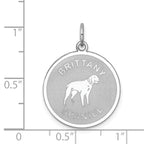 925 Sterling Silver Brittany Spaniel Charm with Rhodium Plating, Engravable