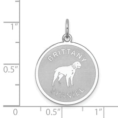 925 Sterling Silver Brittany Spaniel Charm with Rhodium Plating, Engravable