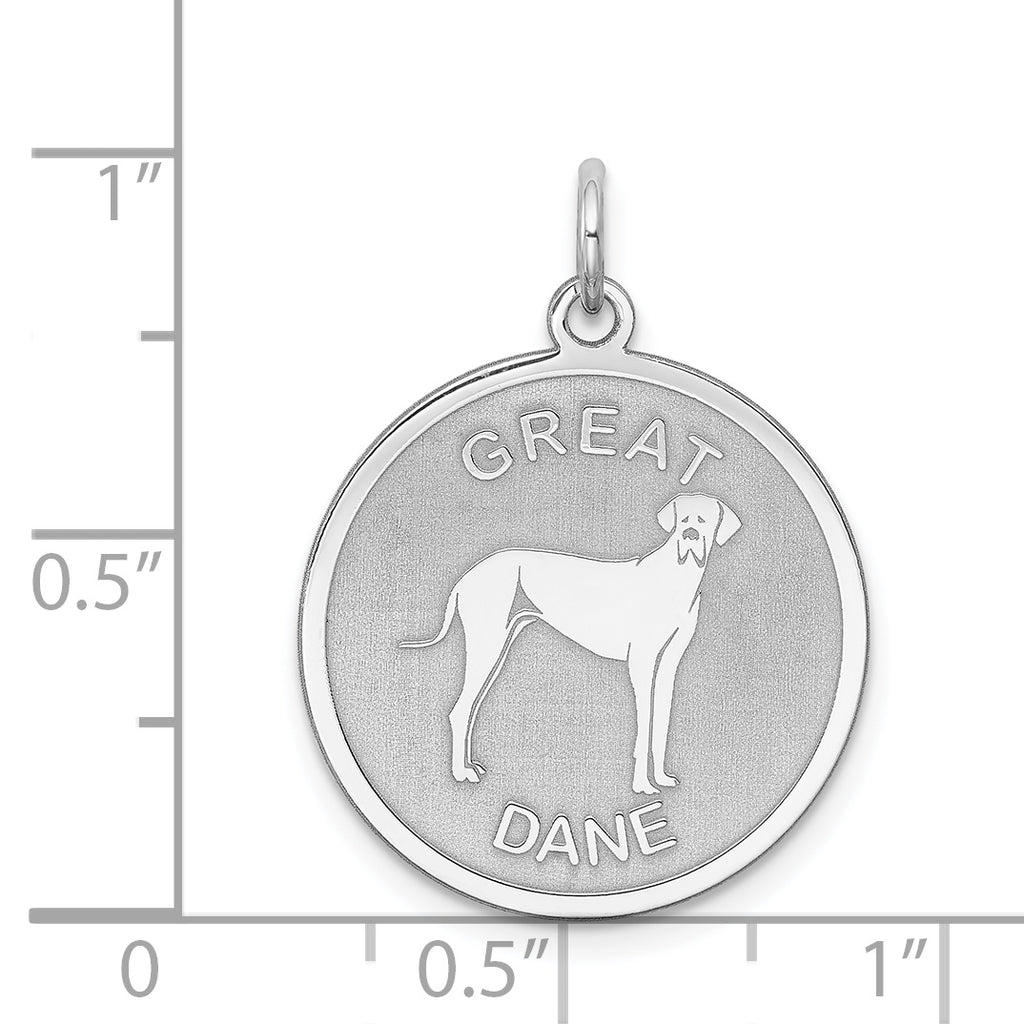 Sterling Silver Rhodium-Plated Great Dane Disc Charm Engravable Elegant Design
