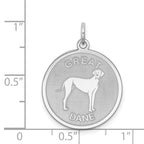Sterling Silver Rhodium-Plated Great Dane Disc Charm Engravable Elegant Design