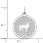 Sterling Silver Rhodium-Plated Labrador Retriever Disc Charm Engravable Elegant Design
