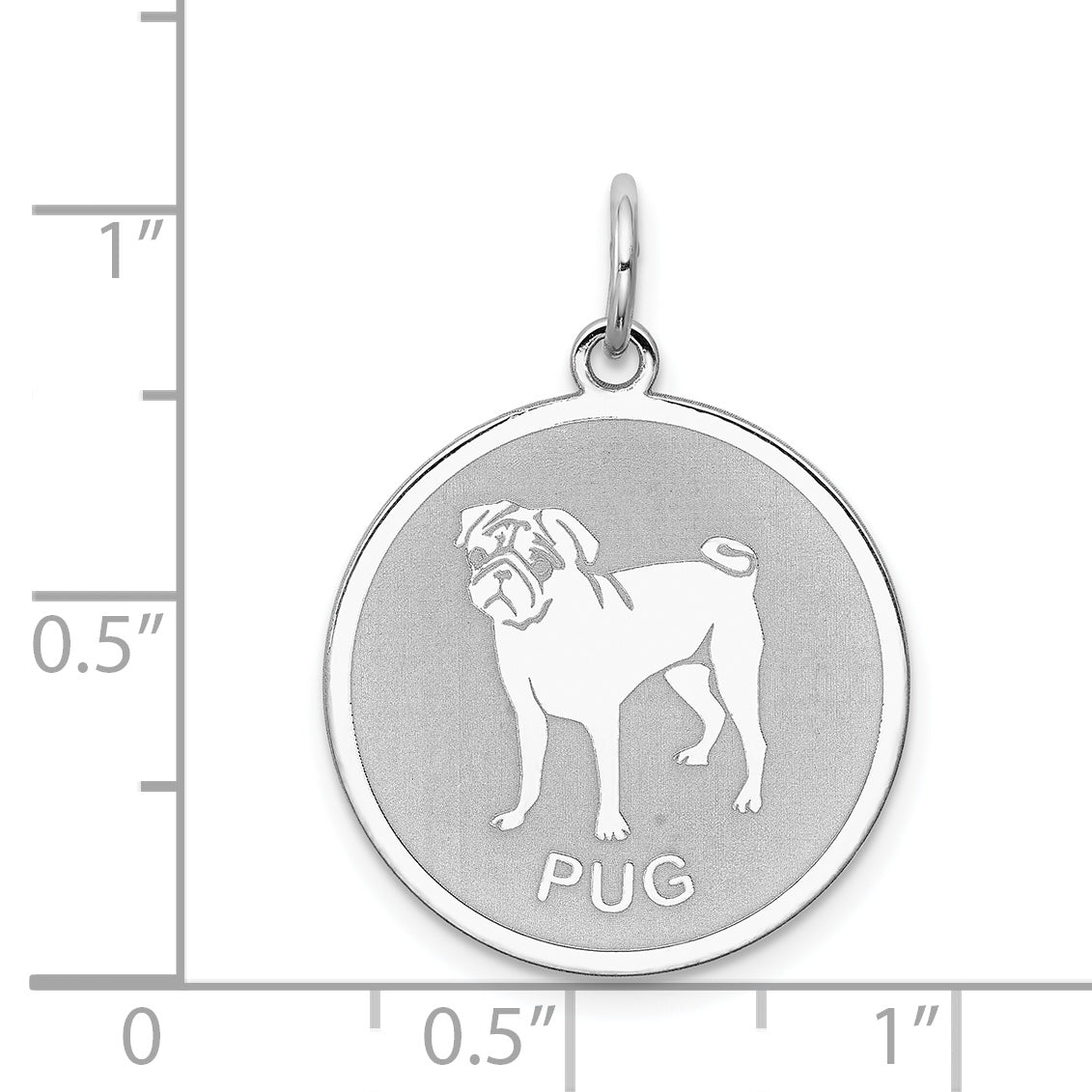 Sterling Silver Rhodium-Plated Pug Charm with Engravable Back Elegant Design