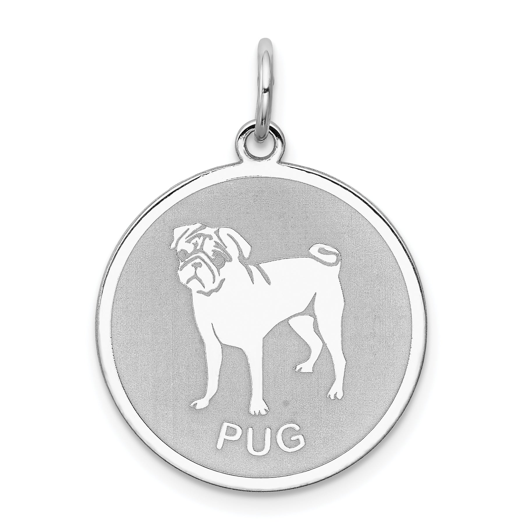 Sterling Silver Rhodium-plated Pug Disc Charm Main image