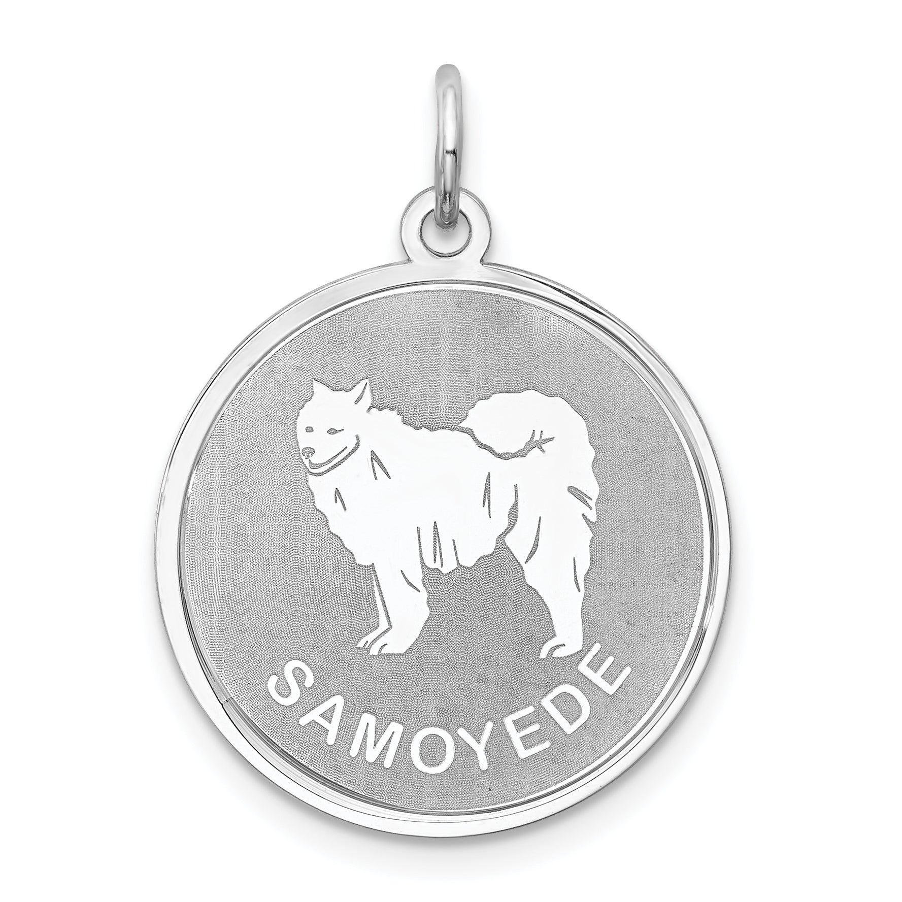 Sterling Silver Rhodium-plated Samoyed Disc Charm Main image