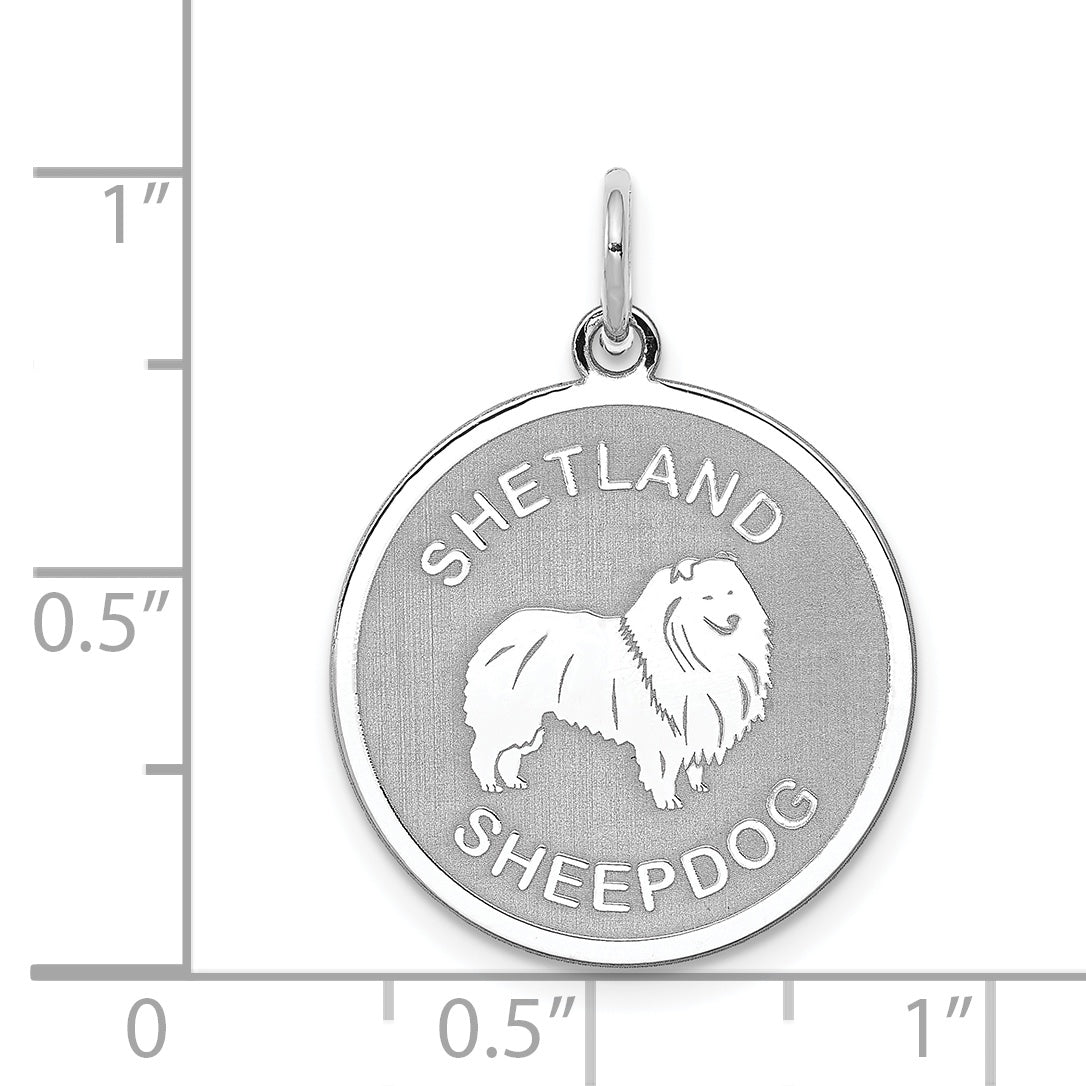 Sterling Silver 925 Shetland Sheepdog Charm with Rhodium Plating Engravable