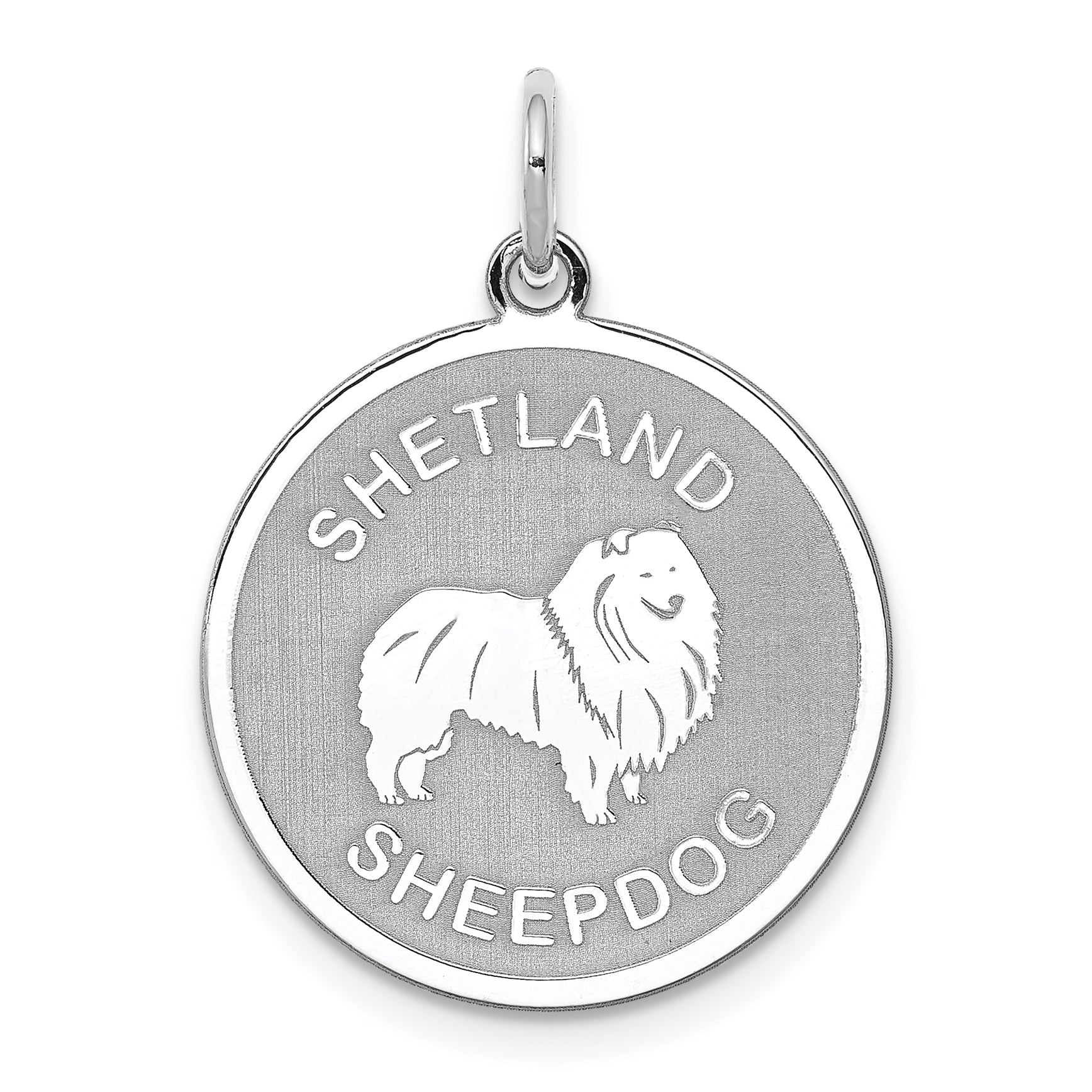 Sterling Silver Rhodium-plated Shetland Sheepdog Disc Charm Main image