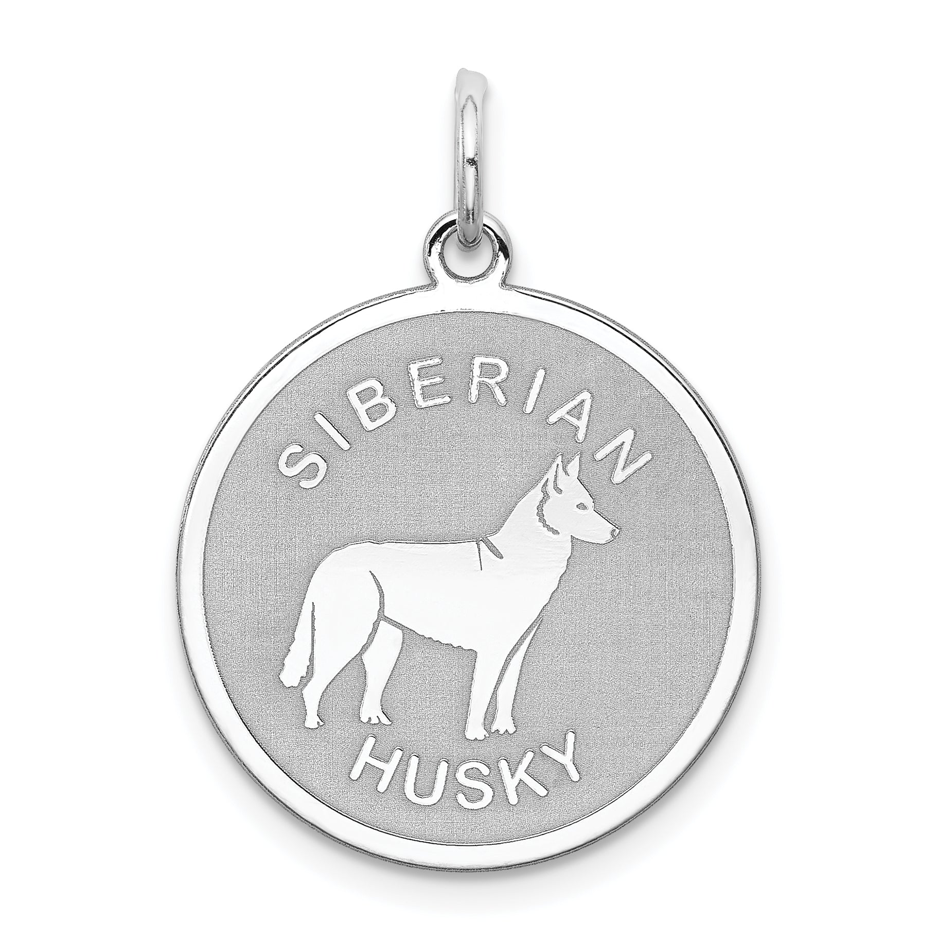 Sterling Silver Rhodium-plated Siberian Husky Disc Charm Main image
