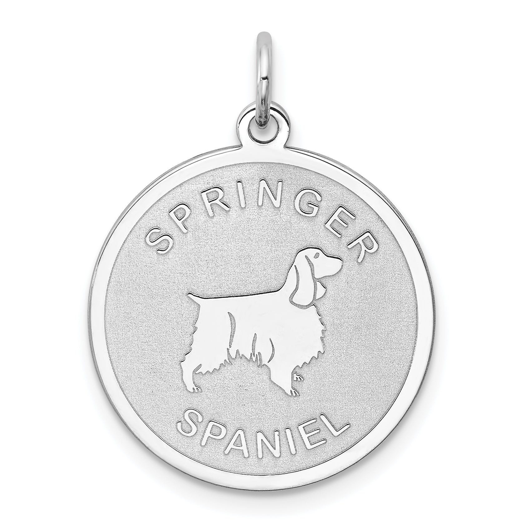 Sterling Silver Rhodium-plated Springer Spaniel Disc Charm