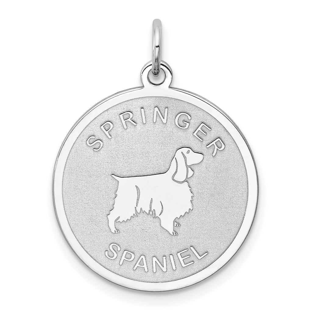 Sterling Silver Rhodium-plated Springer Spaniel Disc Charm