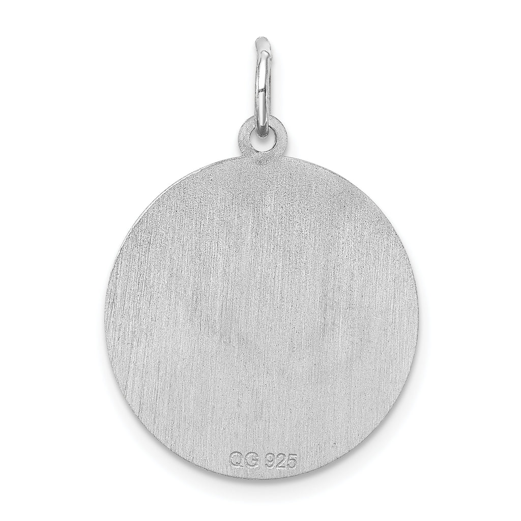 Sterling Silver St. Bernard Disc Charm, Rhodium-Plated, Engravable, Laser Finish