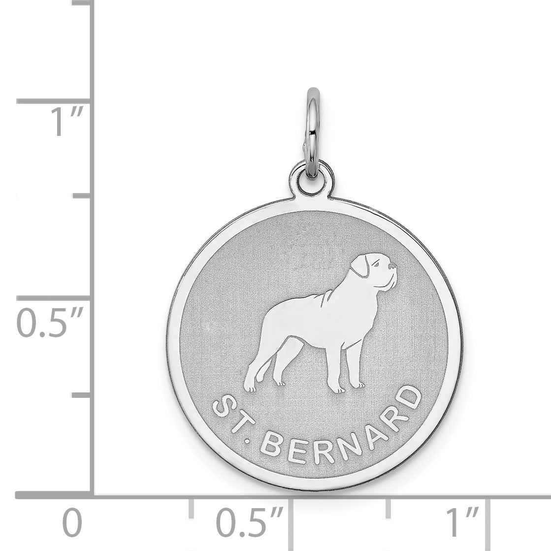 Sterling Silver St. Bernard Disc Charm, Rhodium-Plated, Engravable, Laser Finish