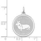 Sterling Silver 925 Rhodium-Plated Corgi Charm with Engravable Back