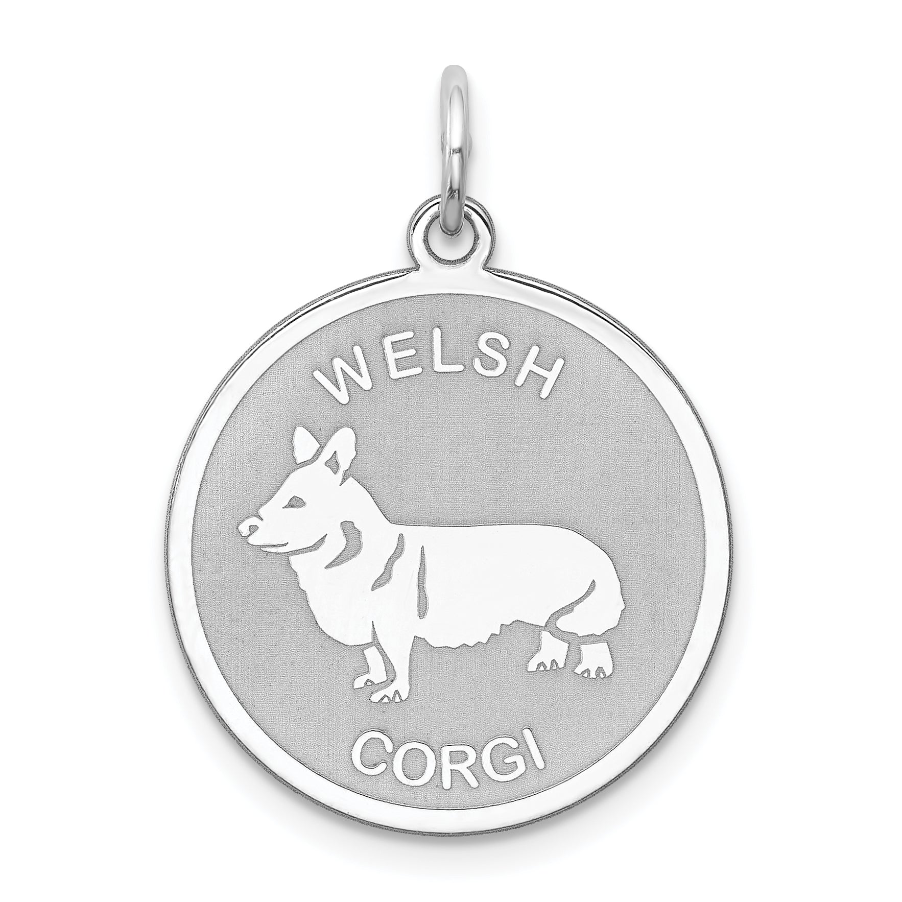 Sterling Silver Rhodium-plated Welsh Corgi Disc Charm Main image