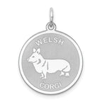 Sterling Silver Rhodium-plated Welsh Corgi Disc Charm