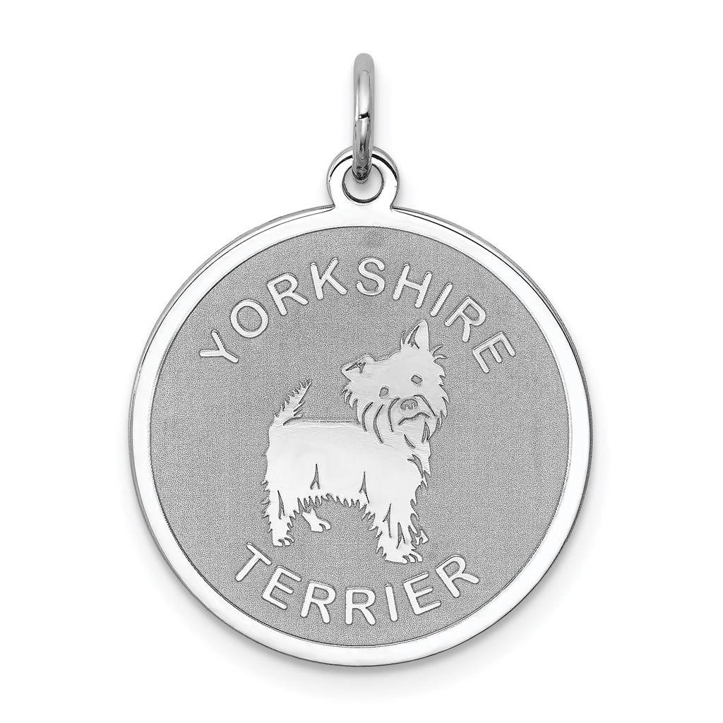 Sterling Silver Rhodium-plated Yorkshire Terrier Disc Charm