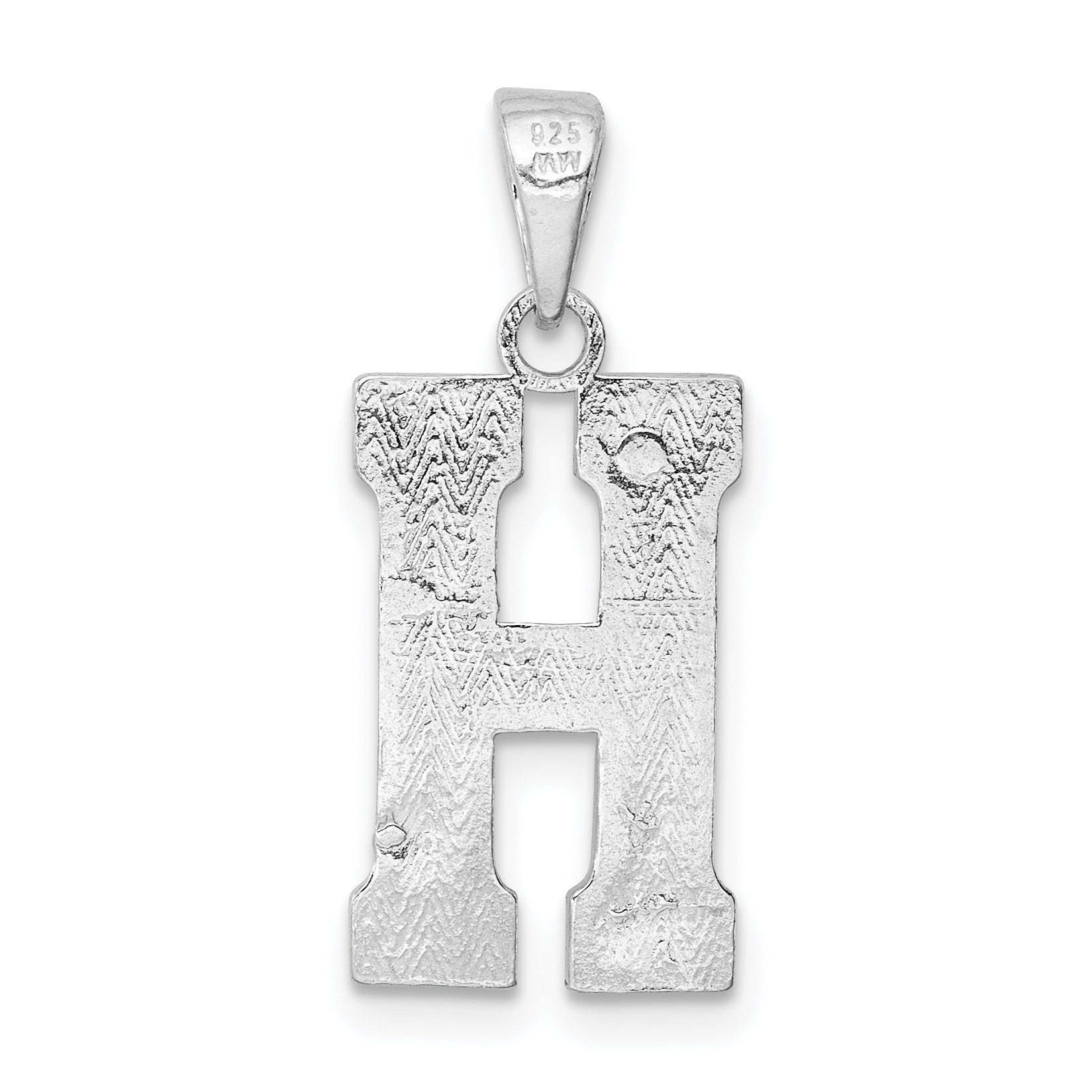 Sterling Silver 925 Rhodium-Plated Letter H Pendant Elegant, Solid, Small Size