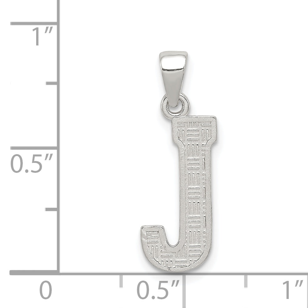 Sterling Silver 925 J Initial Pendant Rhodium-Plated Solid Cast Elegant Design