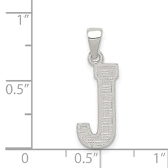 Sterling Silver 925 J Initial Pendant Rhodium-Plated Solid Cast Elegant Design