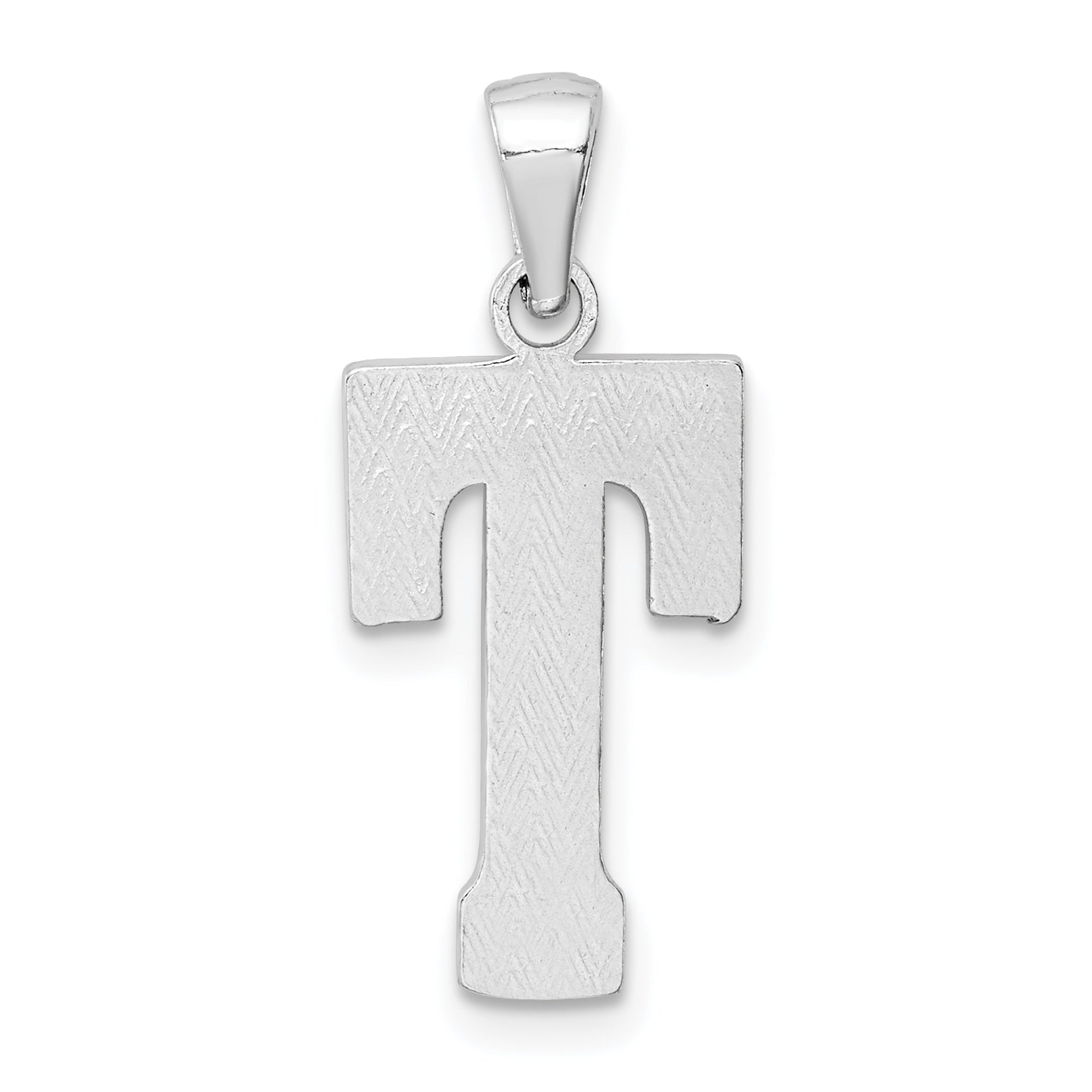 Sterling Silver 925 Letter T Pendant Rhodium-Plated Classic Solid Design