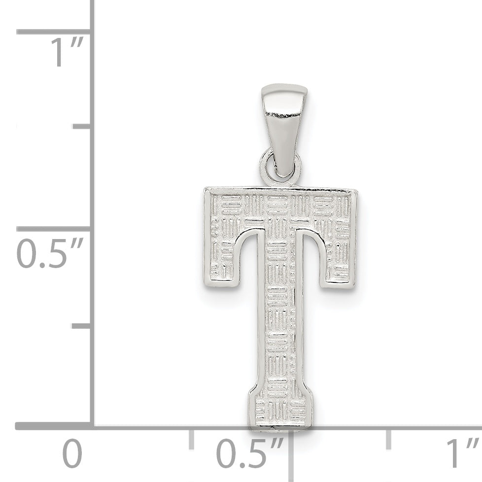 Sterling Silver 925 Letter T Pendant Rhodium-Plated Classic Solid Design
