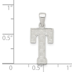 Sterling Silver 925 Letter T Pendant Rhodium-Plated Classic Solid Design