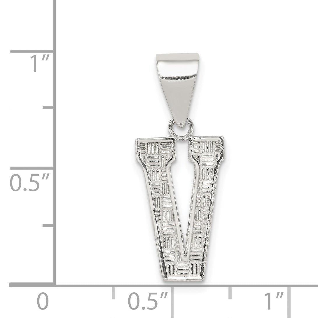 Sterling Silver 925 Rhodium-Plated Initial V Pendant Elegant Small Solid Charm