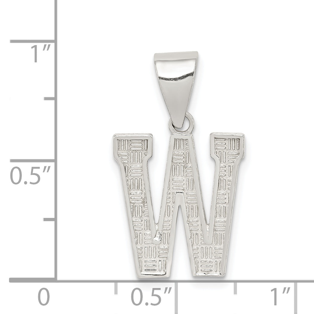 Sterling Silver Rhodium-Plated Initial W Pendant  Classic Solid Design