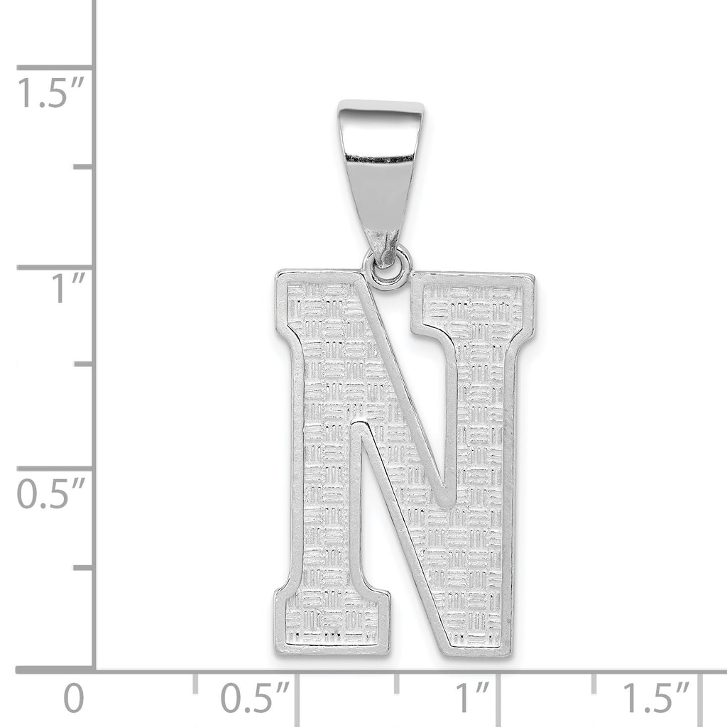 Sterling Silver 925 Rhodium-Plated Initial N Pendant  Large, Elegant Cast Design