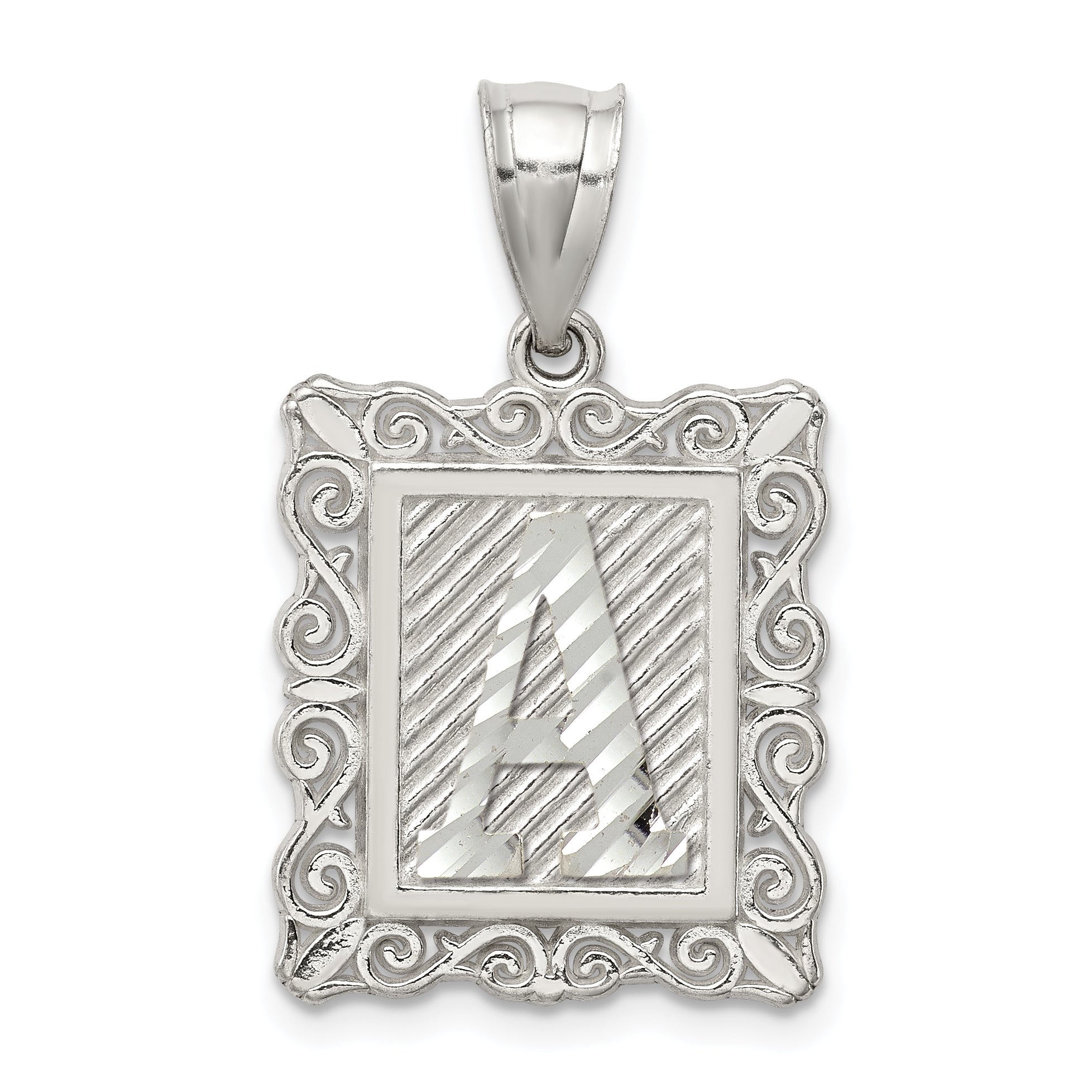 Sterling Silver Square Diamond-cut Letter A Initial Pendant Main image