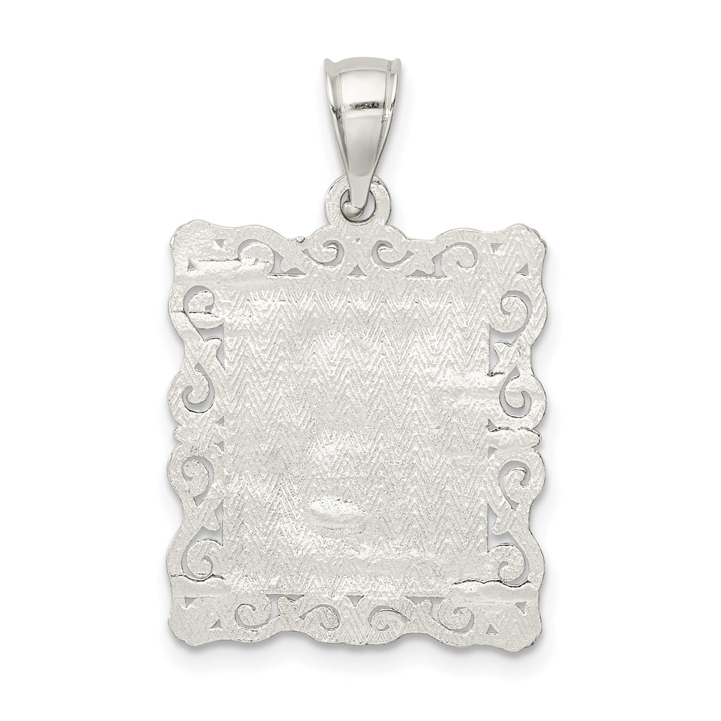 Sterling Silver Square Diamond-cut Letter B Initial Pendant