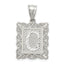 Sterling Silver Square Diamond-cut Letter C Initial Pendant