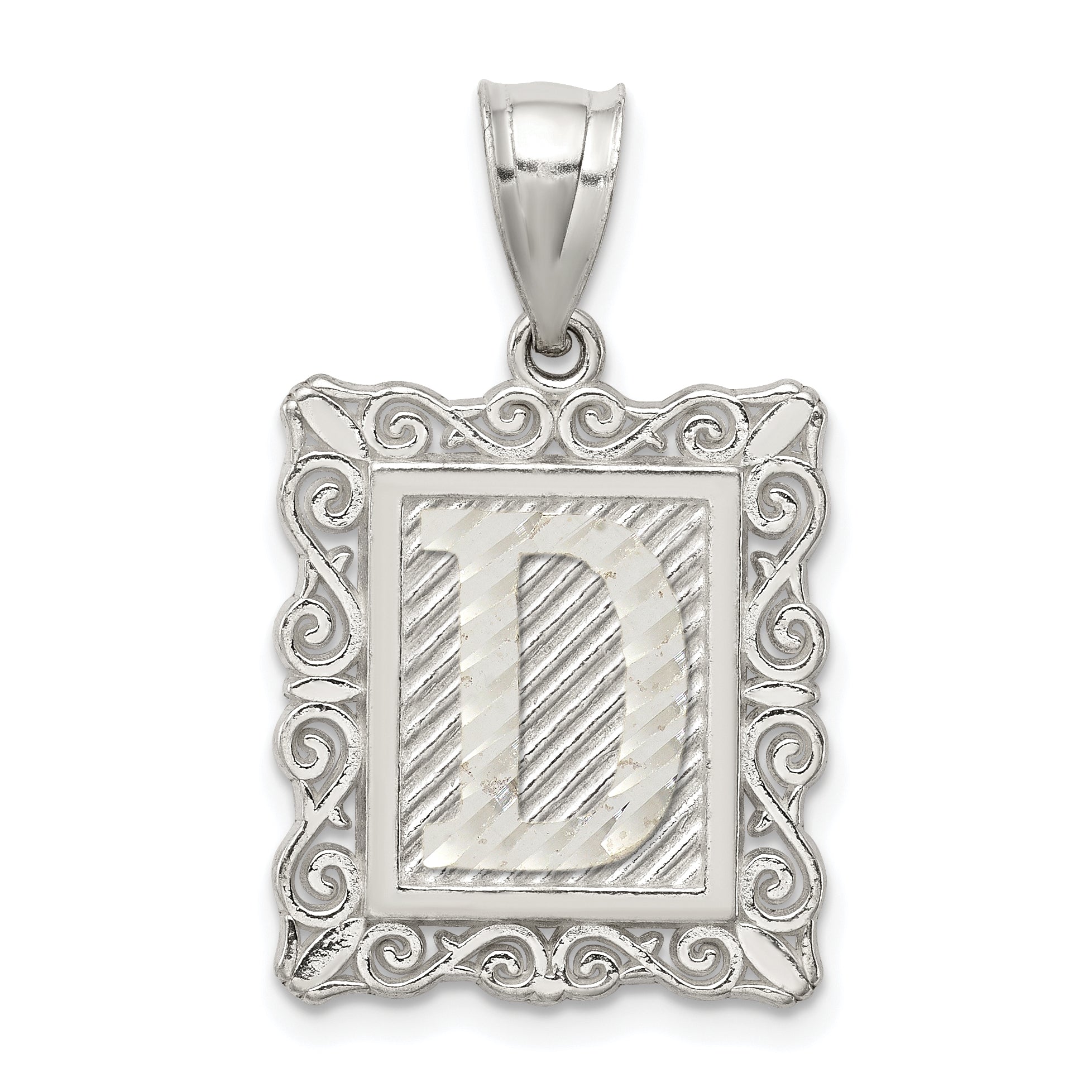 Sterling Silver Square Diamond-cut Letter D Initial Pendant Main image