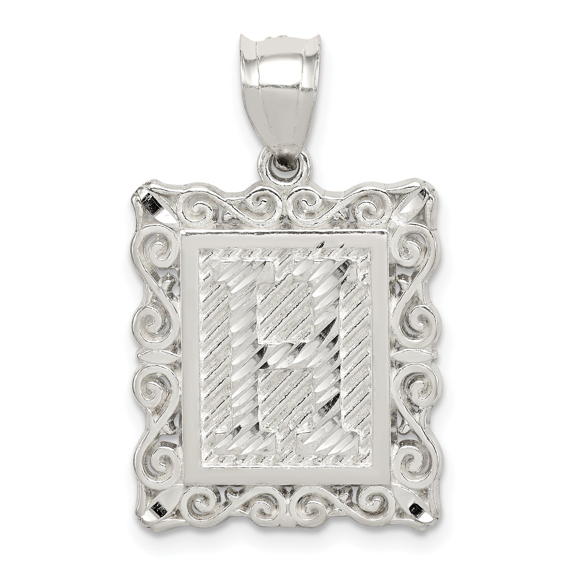Sterling Silver Square Diamond-cut Letter H Initial Pendant Main image