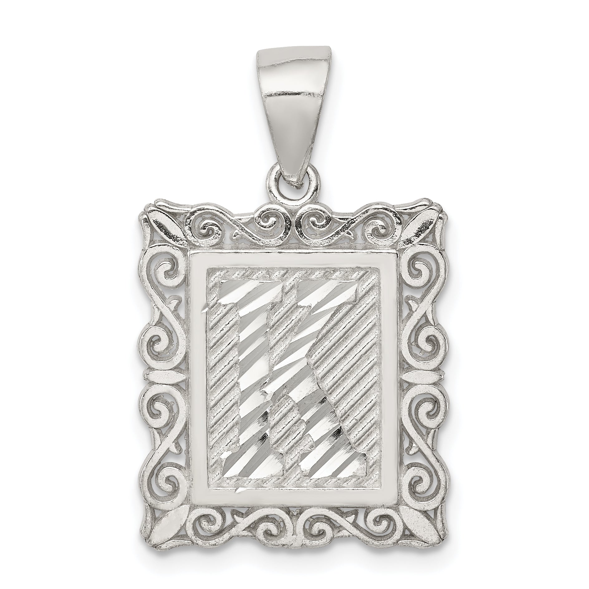 Sterling Silver Square Diamond-cut Letter K Initial Pendant Main image