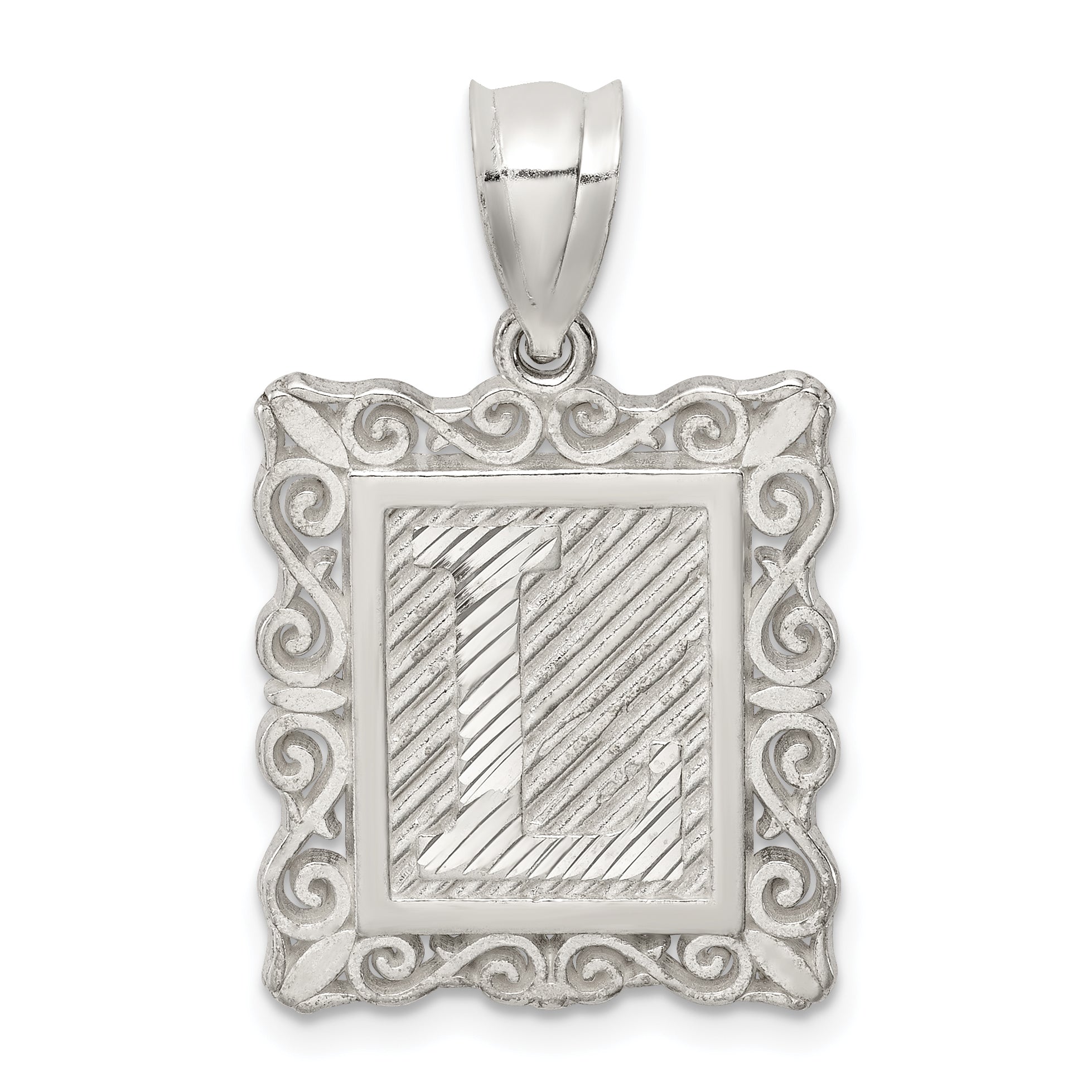 Sterling Silver Square Diamond-cut Letter L Initial Pendant Main image