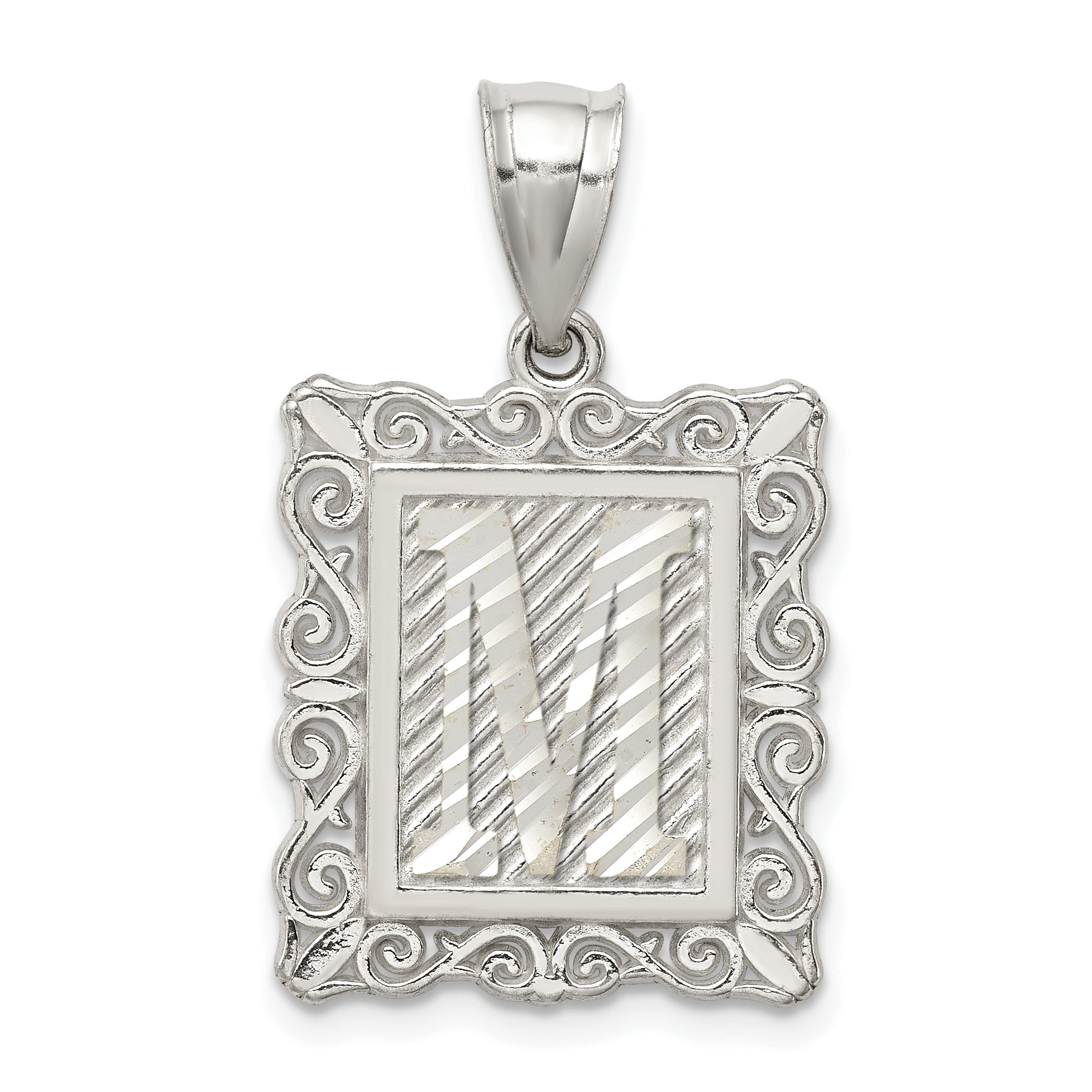 Sterling Silver Square Diamond-cut Letter M Initial Pendant Main image