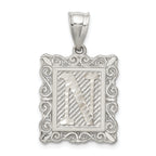 Sterling Silver Square Diamond-cut Letter N Initial Pendant