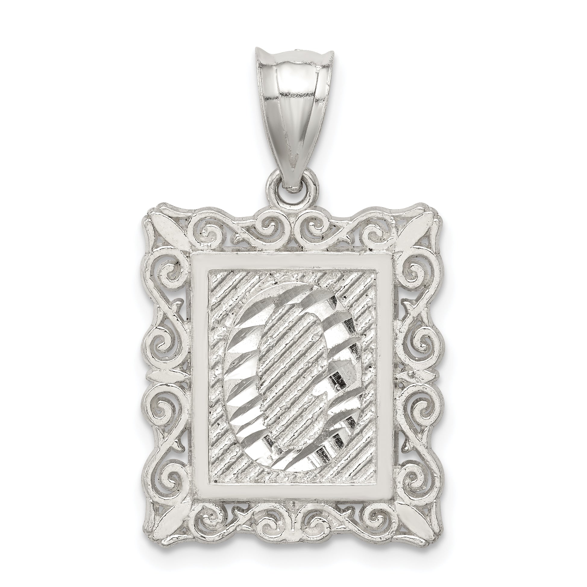 Sterling Silver Square Diamond-cut Letter O Initial Pendant Main image