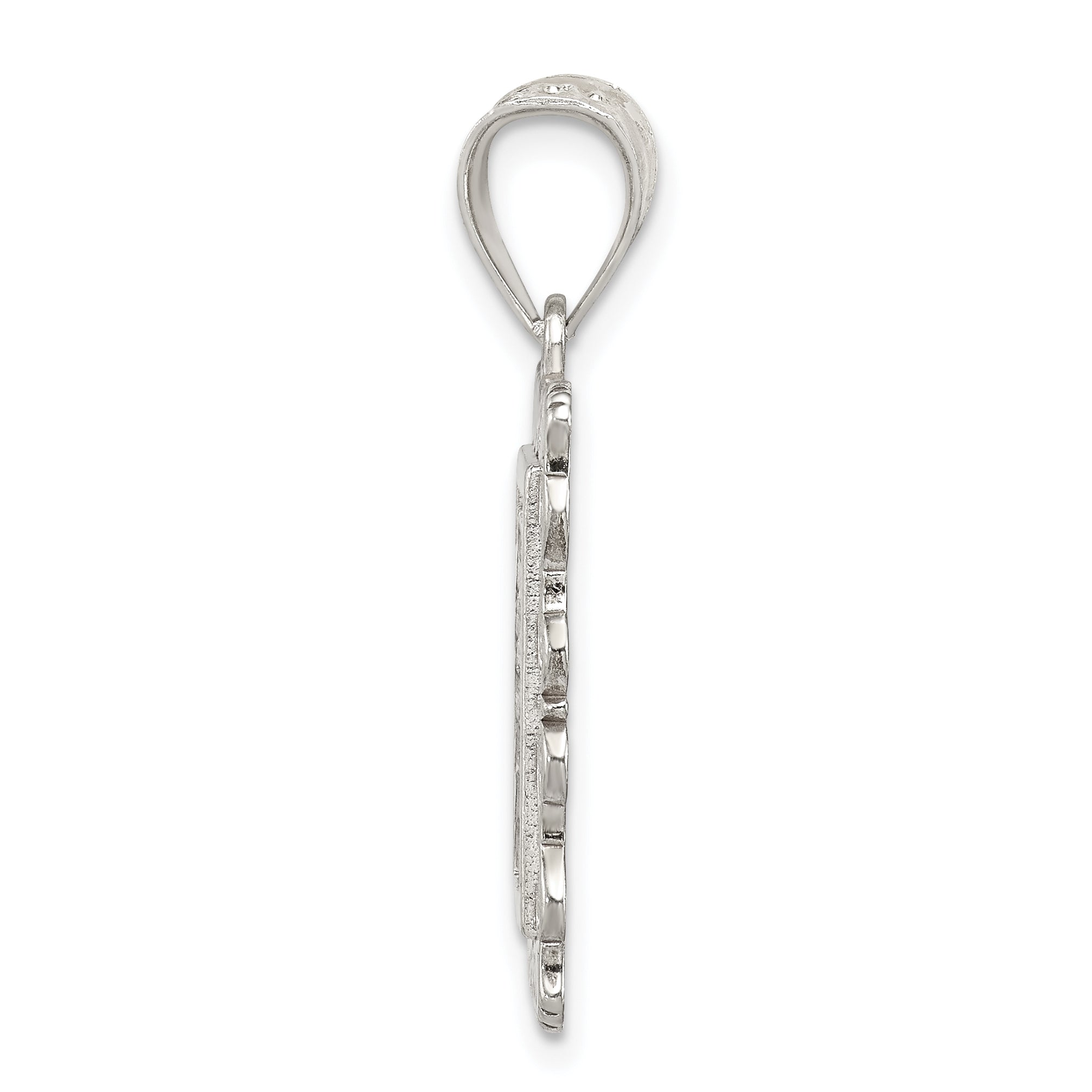 Sterling Silver Square Diamond-cut Letter V Initial Pendant Secondary image