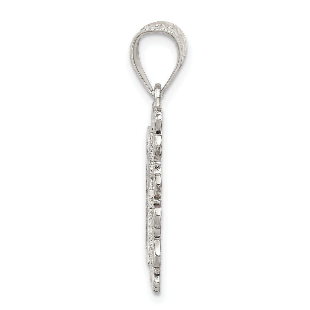 Sterling Silver Square Diamond-cut Letter V Initial Pendant