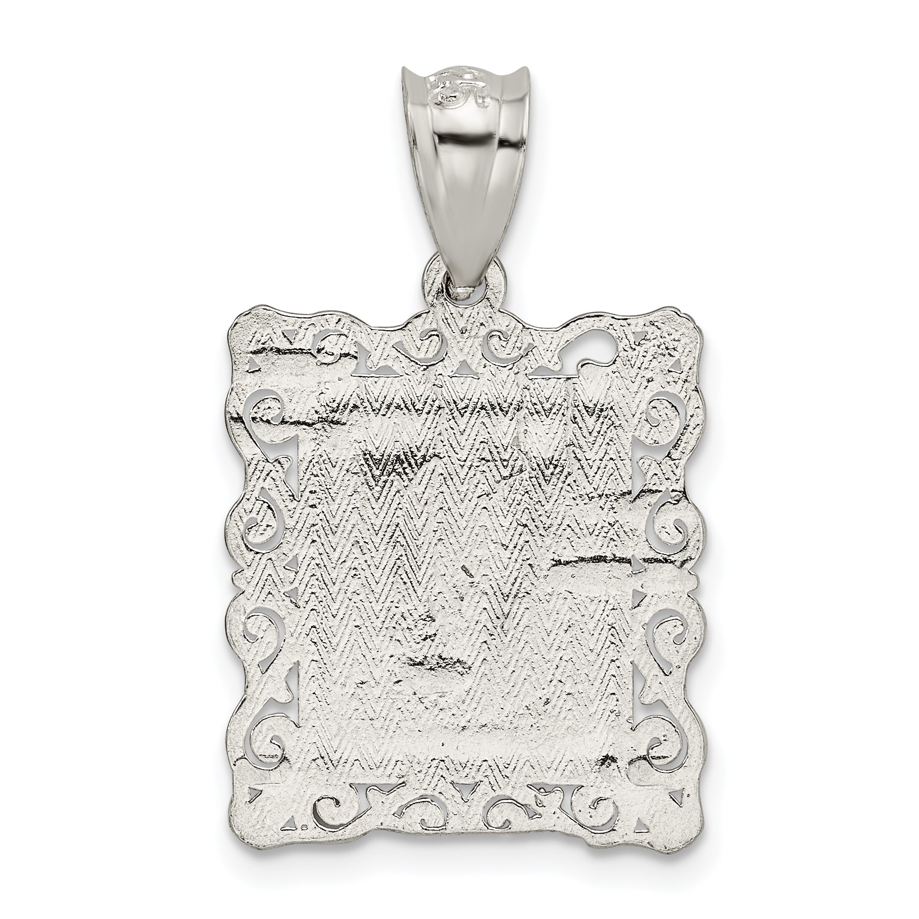Sterling Silver Square Diamond-cut Letter V Initial Pendant