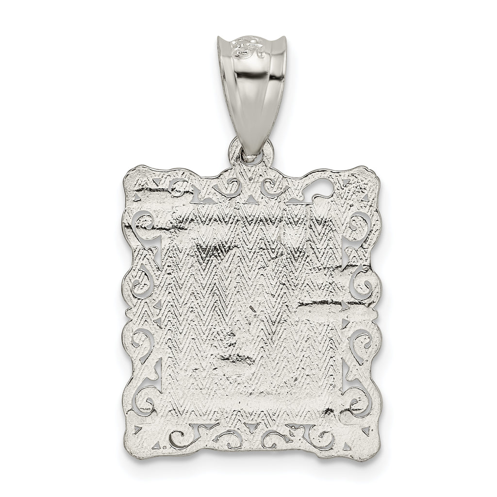 Sterling Silver Square Diamond-cut Letter V Initial Pendant