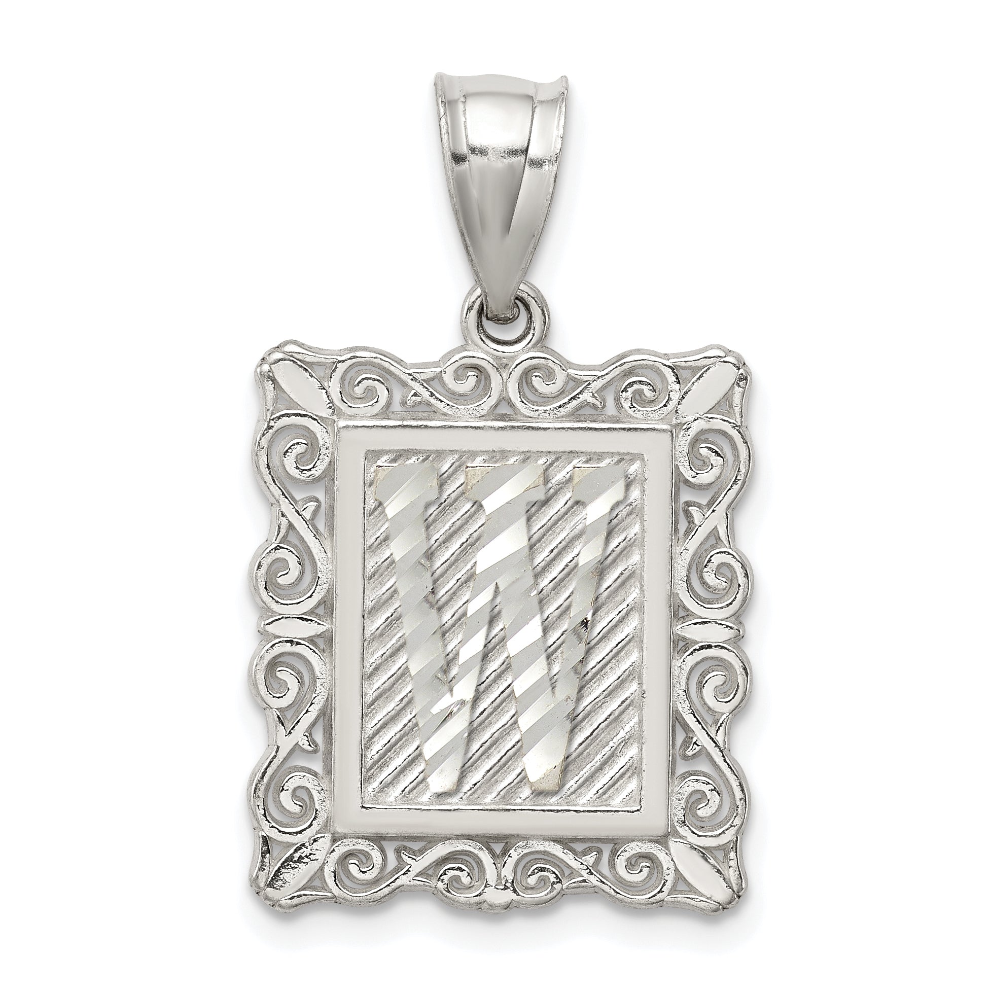 Sterling Silver Square Diamond-cut Letter W Initial Pendant Main image