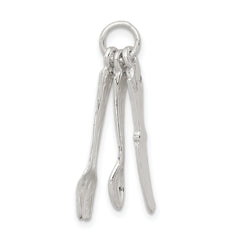 Sterling Silver 925 Knife Fork Spoon Charm with Polished 3D Finish